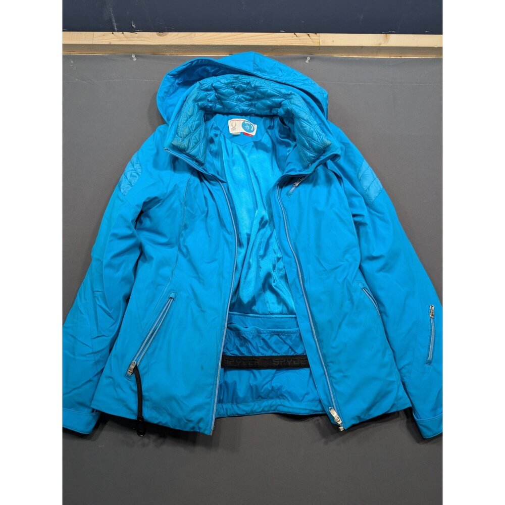 Spyder Girls Ski Jacket Size 12 Teal Blue Hooded Winter Snow